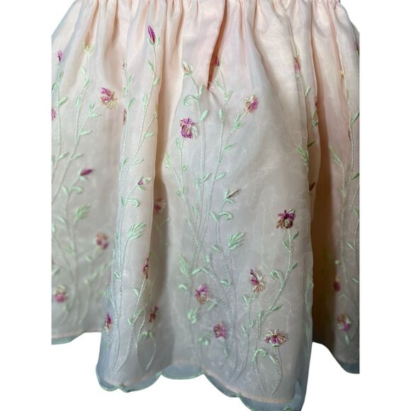 Bonnie Jean Flower Girl Dress Size 2T Peach Floral Organza Embroidered Toddler - Picture 9 of 12